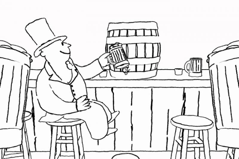 Thurber Dog Man sitting at bar