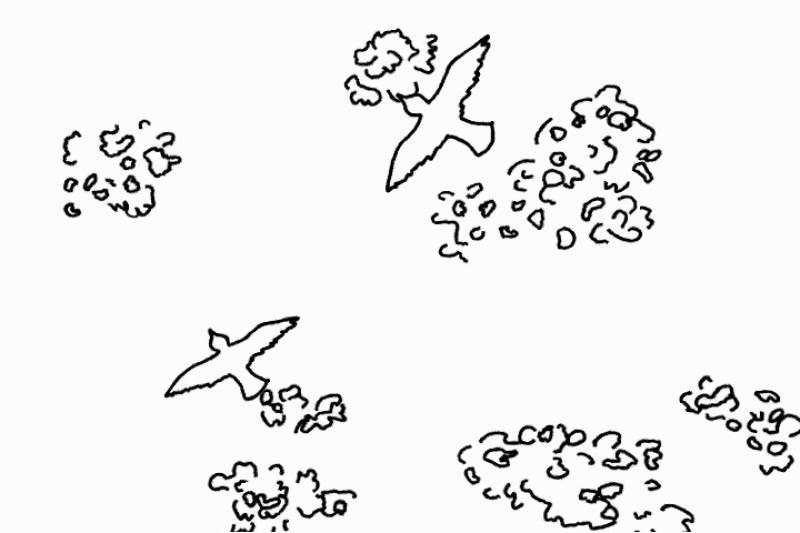 Thurber Dog Birds circling above