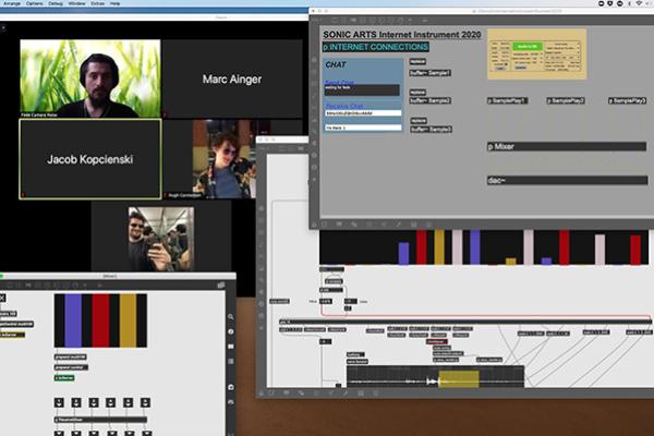 The Sonic Arts Ensemble performs in real time using an early iteration of lag-reduction software.