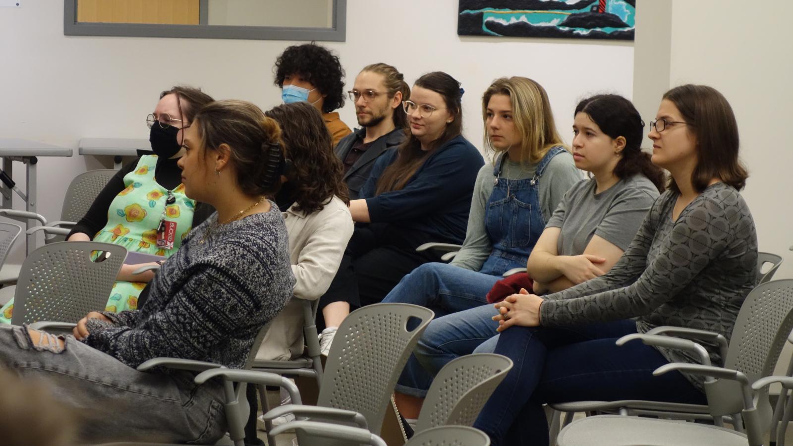 A group of nine students attending the Brenda Chapman Q&A session