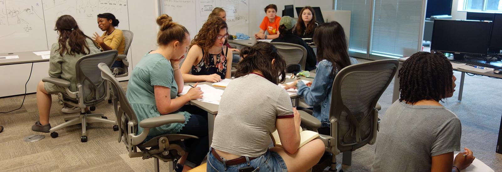 Participants of the 2018 summer mentoring program working collaboratively